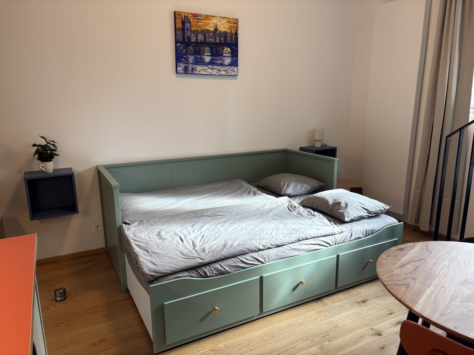 Sofa bed unfolded into a double bed